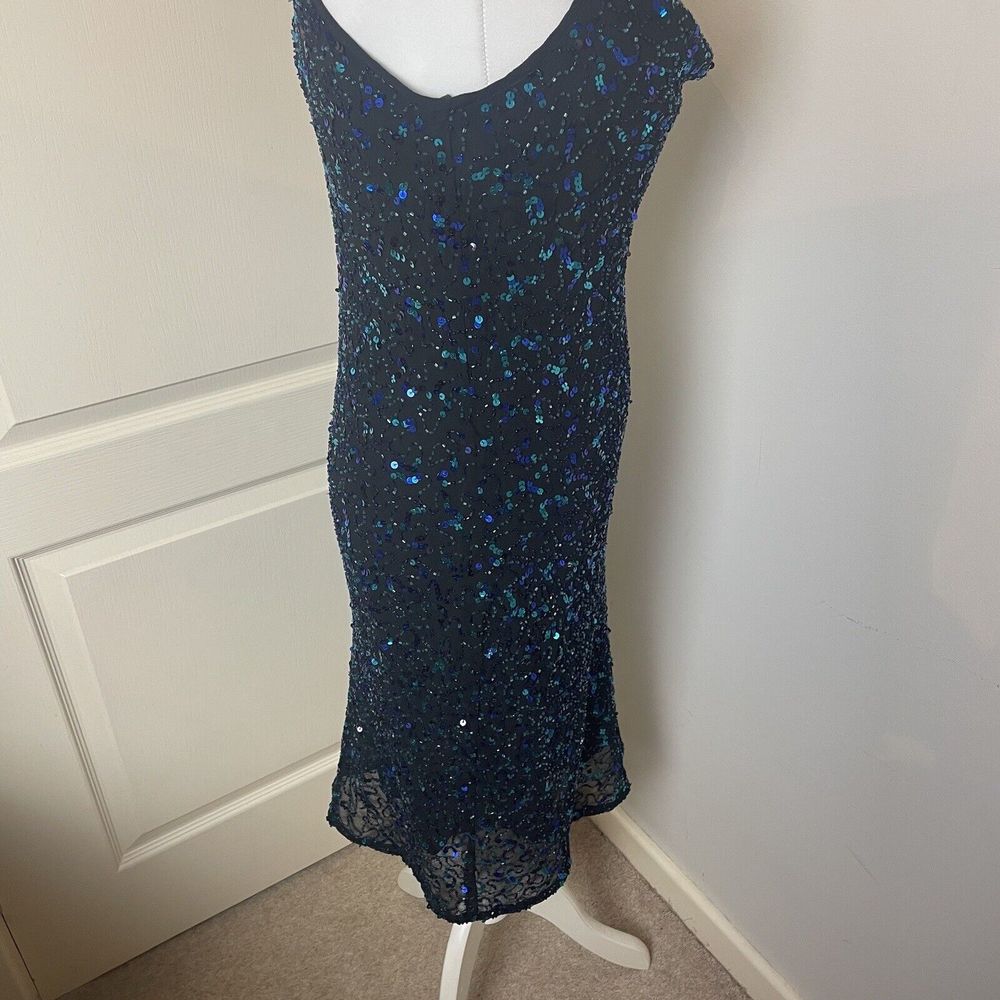 Y2K 00s George Size 12 Cowl Sequin Dress Green Black Festive Xmas - Picture 10 of 13
